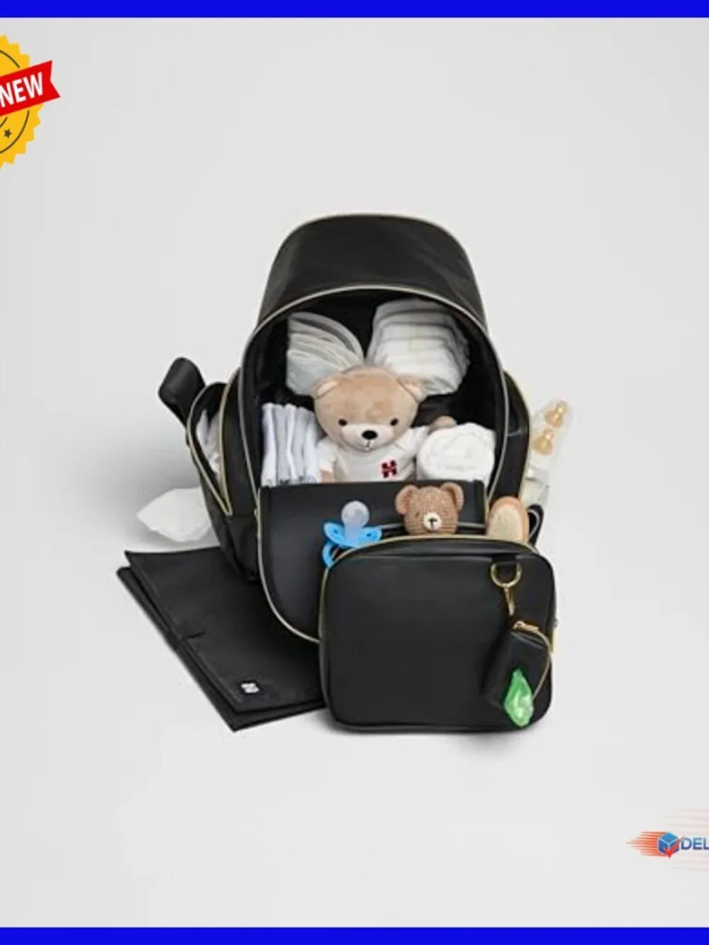 Vegan Leather Diaper Backpack with Changing Pad, Insulated Pocket